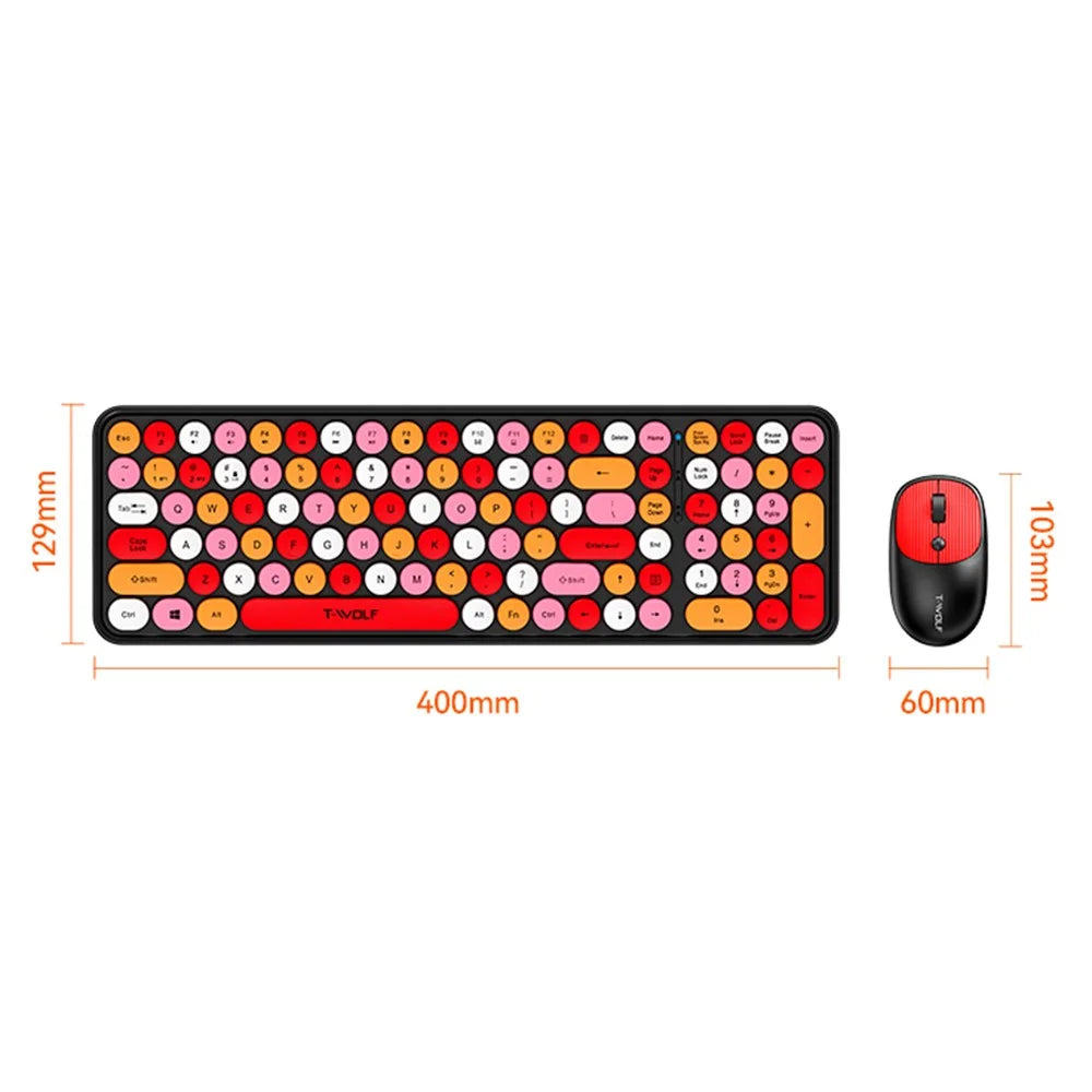 T-WOLF TF350 2.4G Wireless Keyboard Mouse Set Home Office Computer Keyboard + Mouse - Lipstick Color - 7