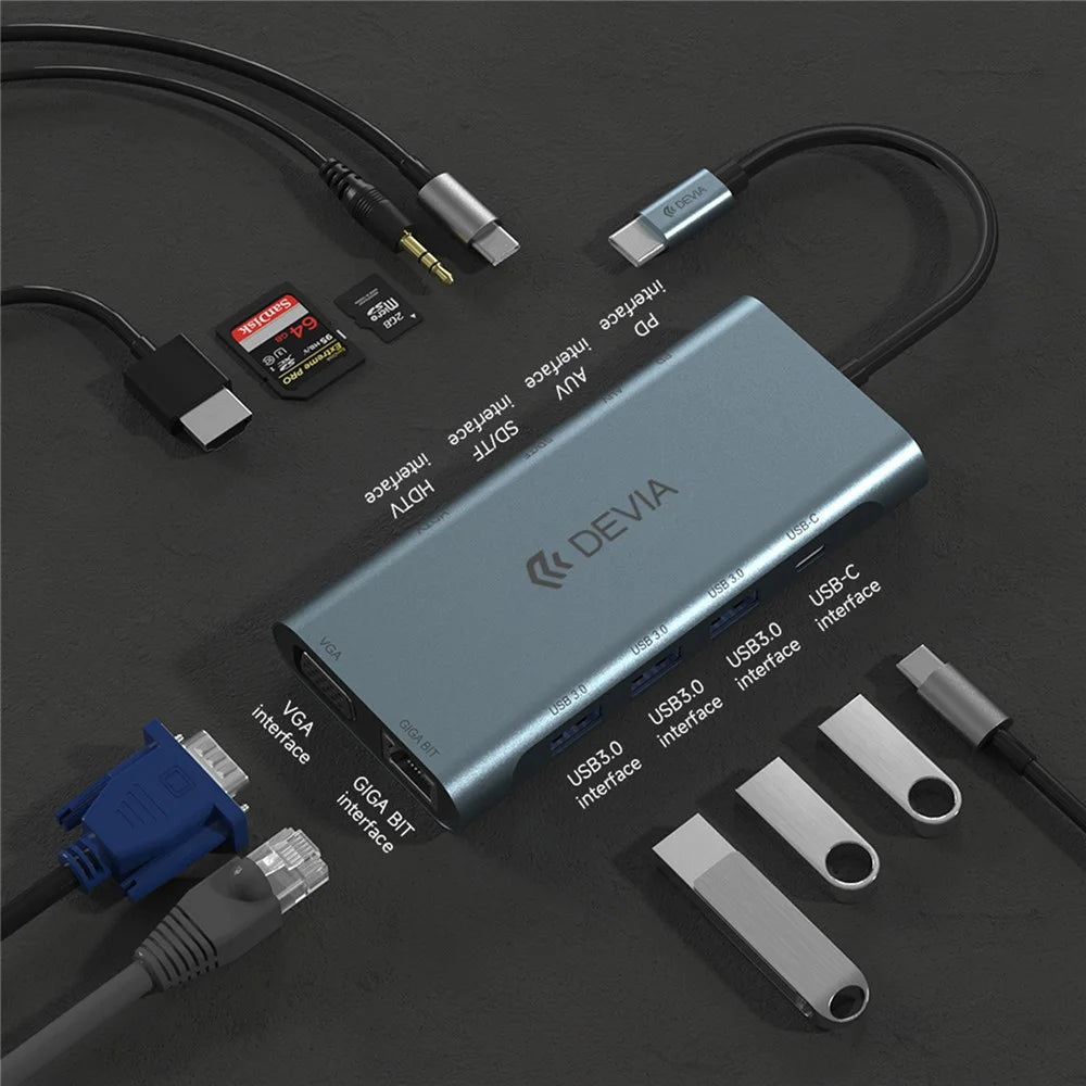 DEVIA EC607 Leopard Series 11 In 1 HUB Adapter Portable USB-C Docking Station (Updated) - 2