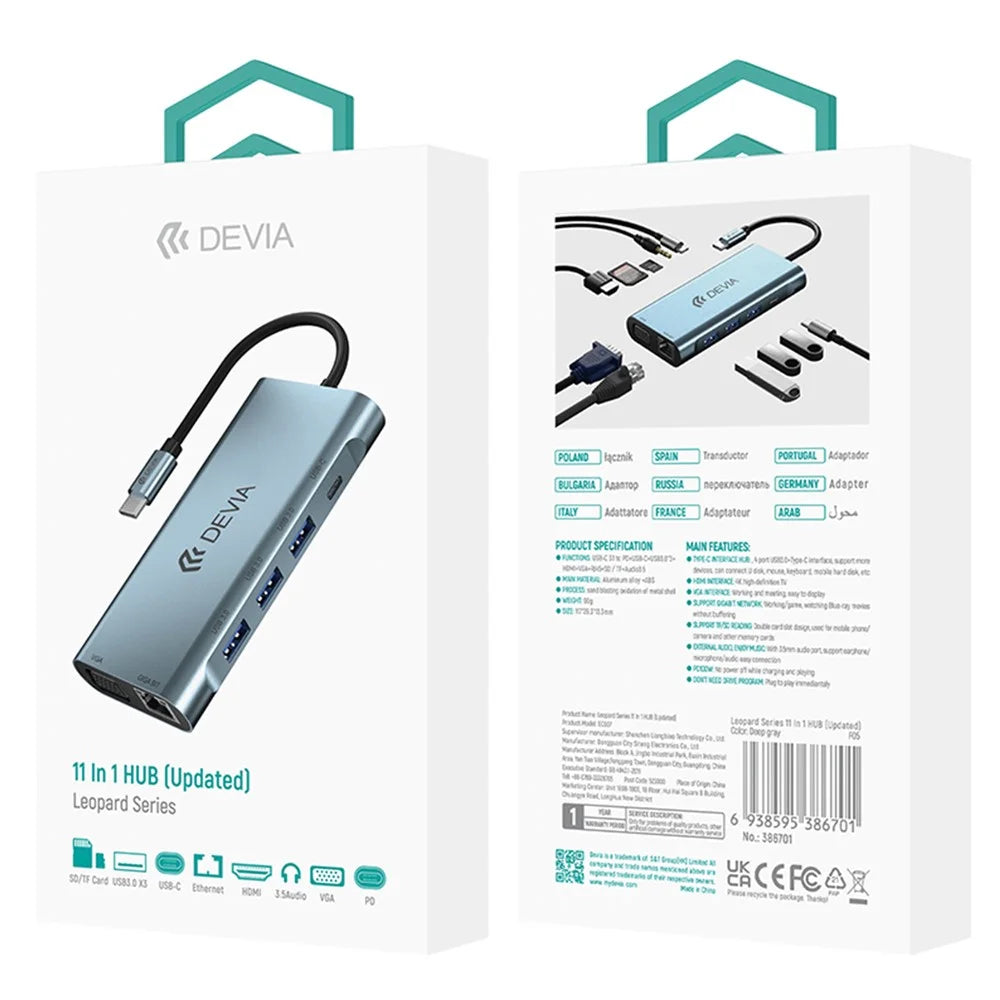 DEVIA EC607 Leopard Series 11 In 1 HUB Adapter Portable USB-C Docking Station (Updated) - 6