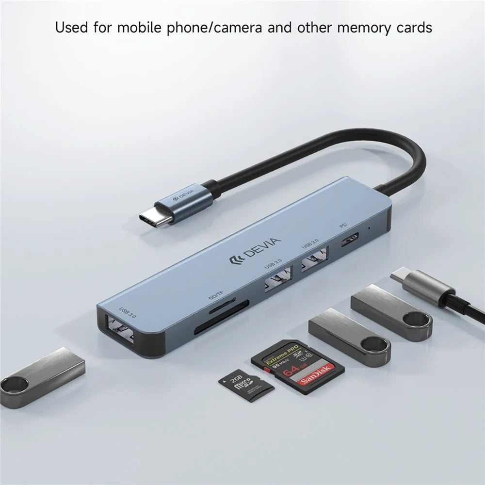 DEVIA EC135 Leopard Series 5-in-1 Type-C Hub Adapter USB-C 3.1 to PD+USB3.0*3+SD / TF Docking Station (Upgraded) - 3