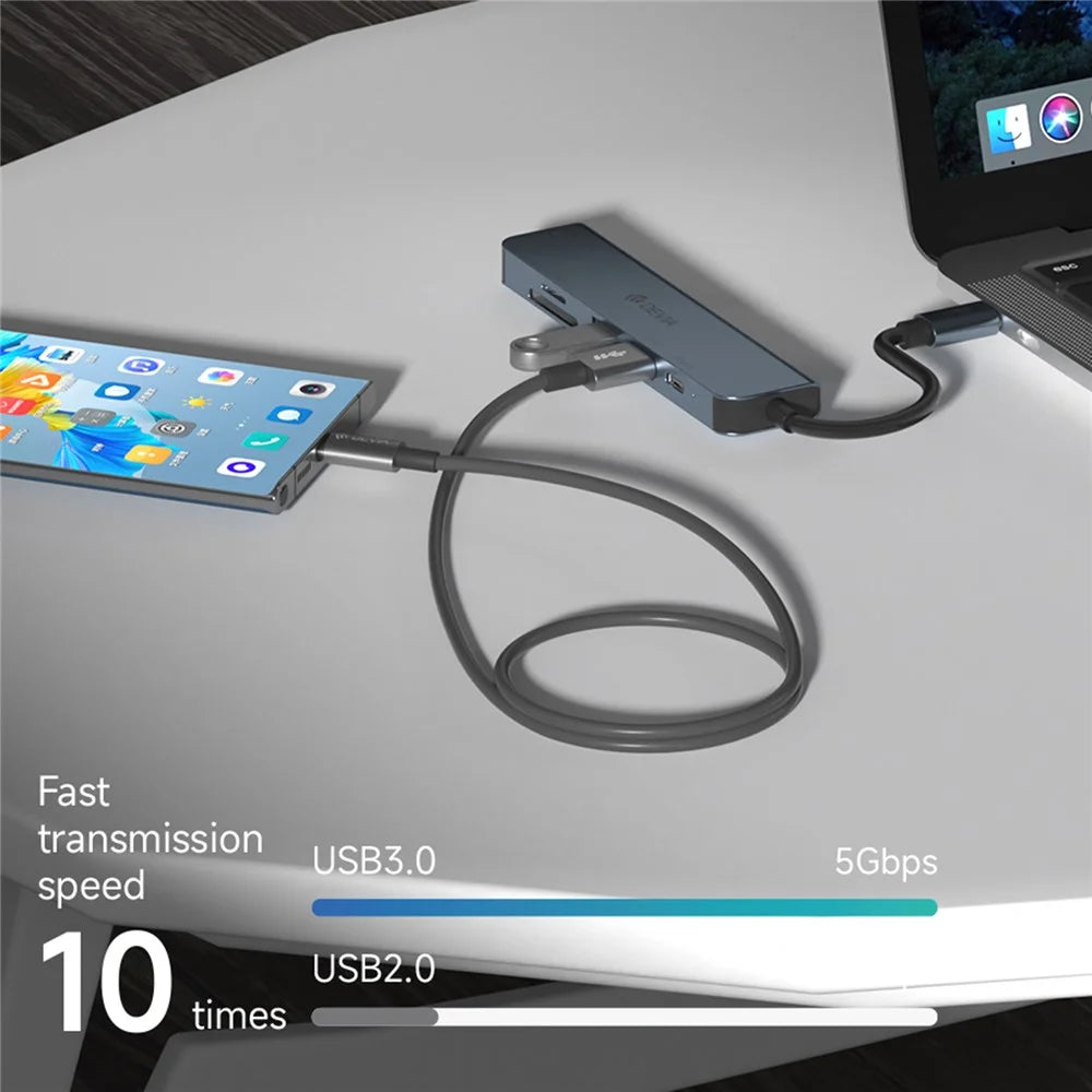 DEVIA EC135 Leopard Series 5-in-1 Type-C Hub Adapter USB-C 3.1 to PD+USB3.0*3+SD / TF Docking Station (Upgraded) - 4