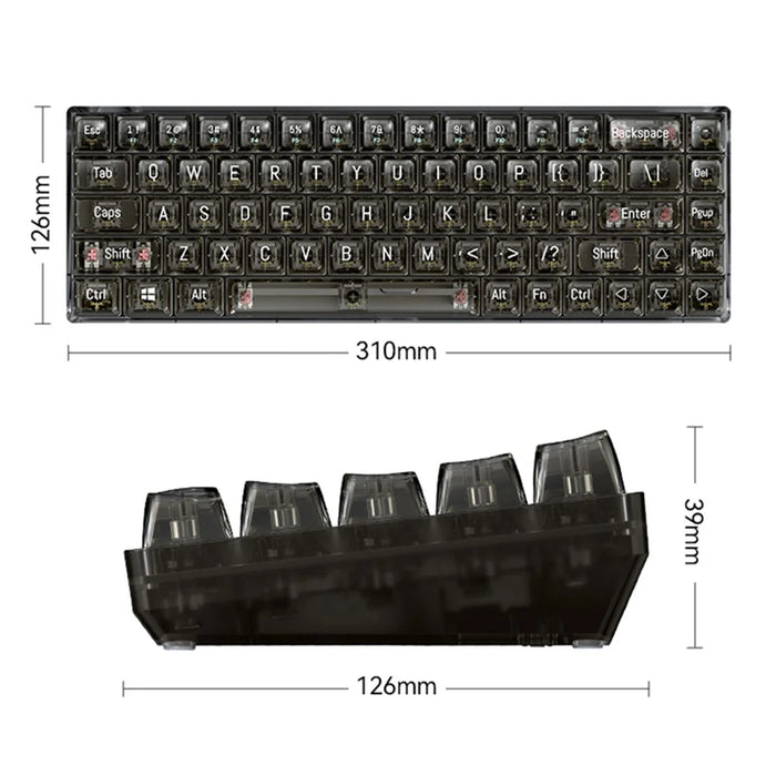 T-WOLF T40 150cm Wired Mechanical Keyboard with Clear Keycaps - Transparent Red - 7