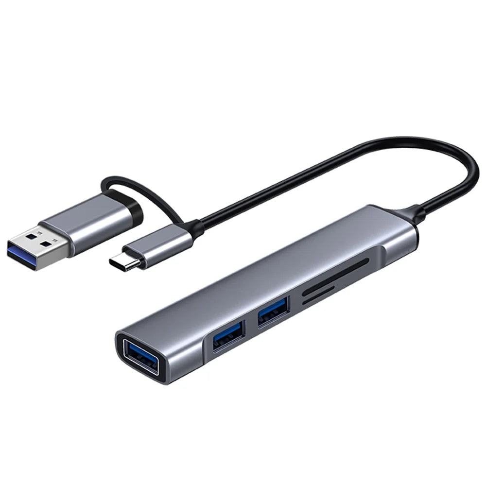 USB+Type-C Hub Adapter to 2xUSB 2.0+USB 3.0+2 Card Reader Slots - 1