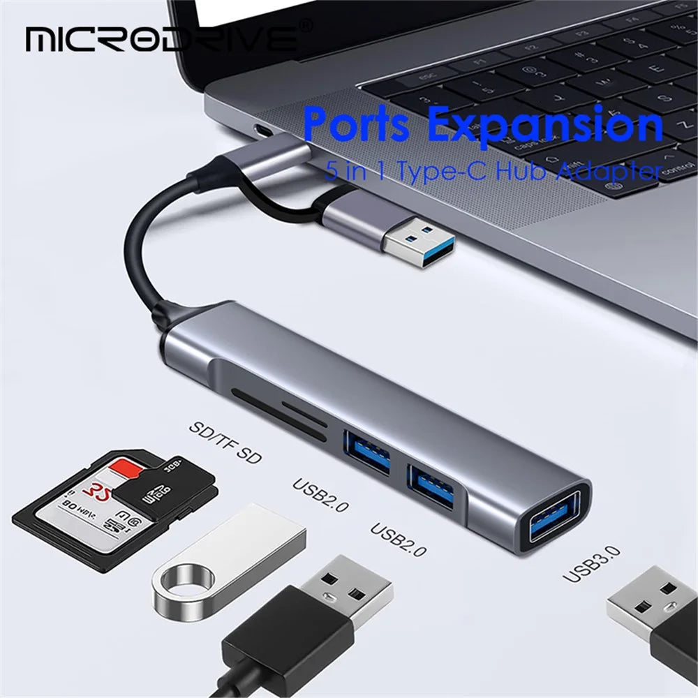 USB+Type-C Hub Adapter to 2xUSB 2.0+USB 3.0+2 Card Reader Slots - 4