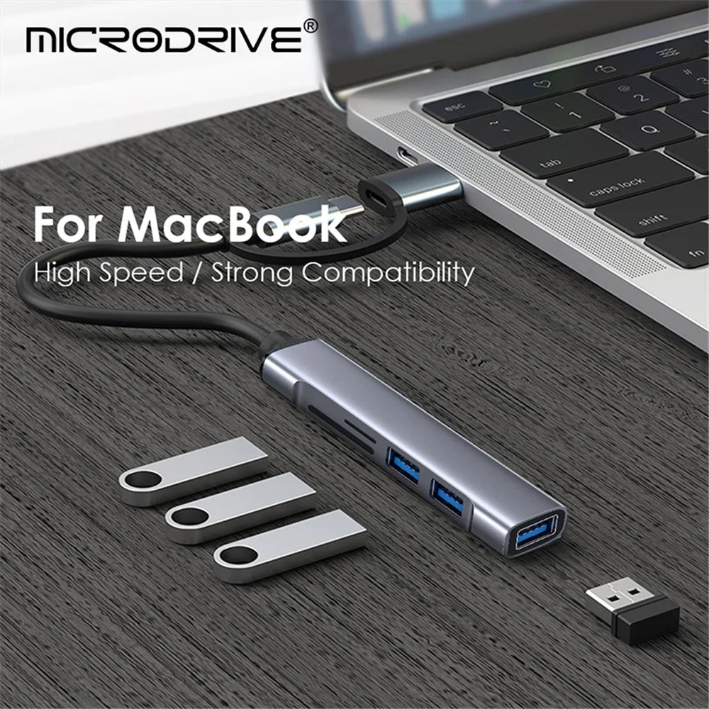USB+Type-C Hub Adapter to 2xUSB 2.0+USB 3.0+2 Card Reader Slots - 5