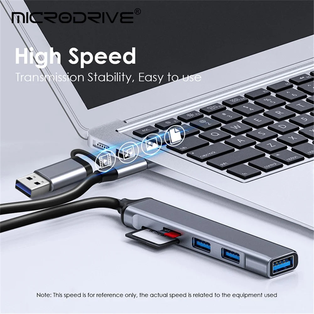 USB+Type-C Hub Adapter to 2xUSB 2.0+USB 3.0+2 Card Reader Slots - 6