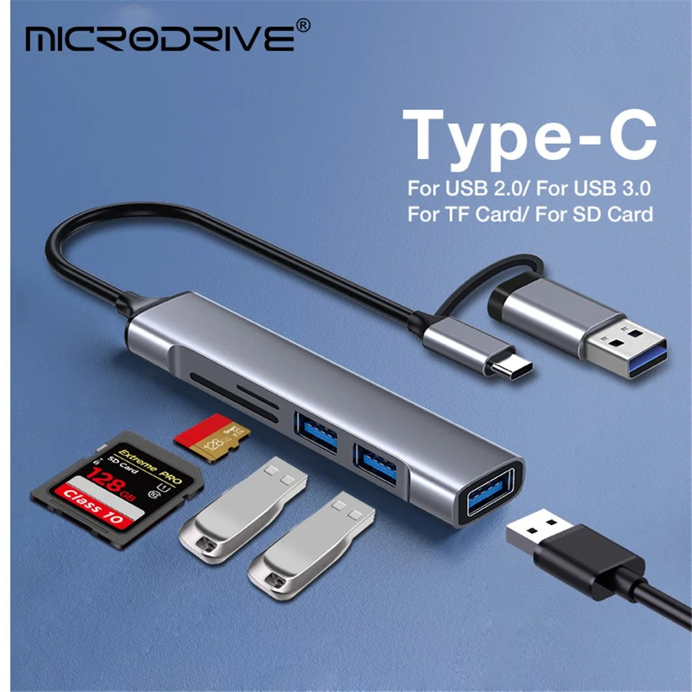 USB+Type-C Hub Adapter to 2xUSB 2.0+USB 3.0+2 Card Reader Slots - 7