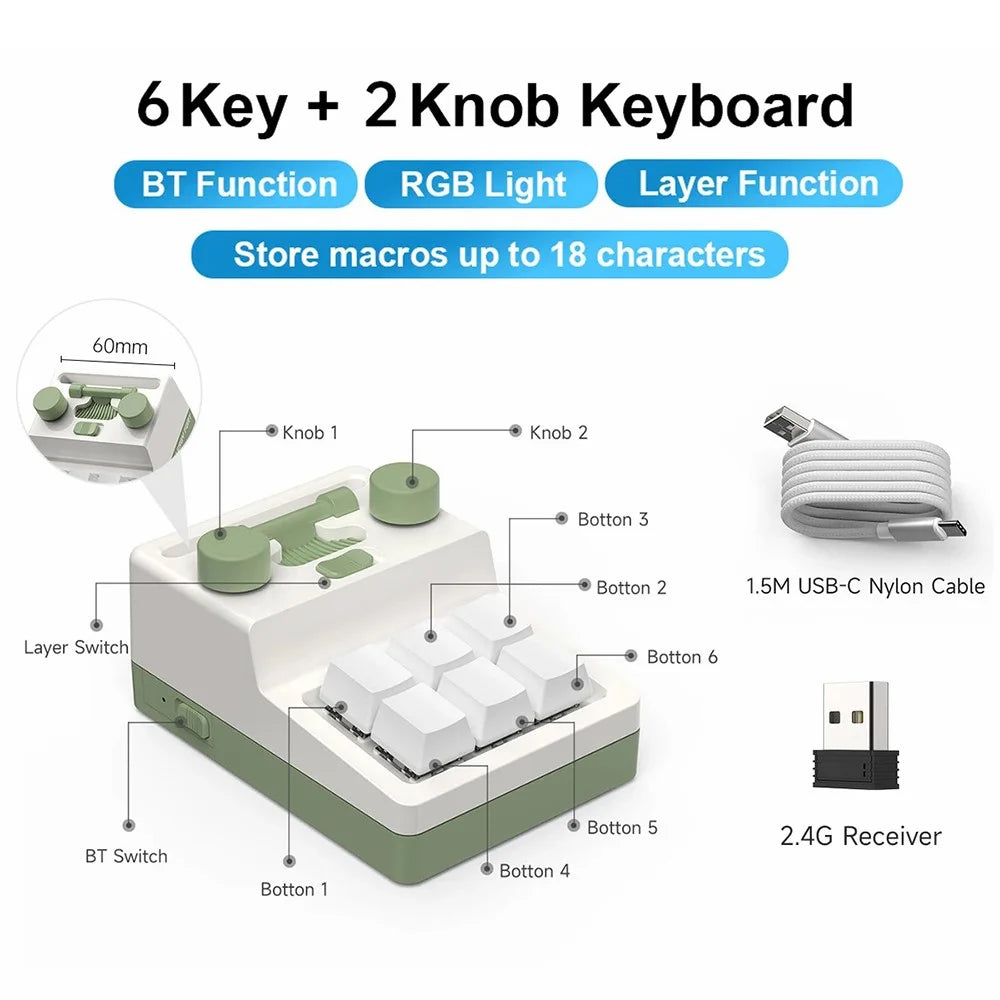 230104-6 Bluetooth-compatible Mechanical Macropad Mini RGB Keyboard Programming Photoshop Gaming Keypad - Green - 2