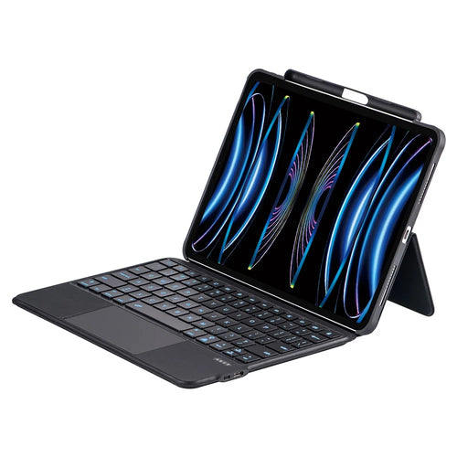 For iPad Air (2022)(2020) / iPad Pro 11 (2022)(2021)(2020)(2018) Bluetooth-compatible Keyboard Tablet Stand Leather Case - Black - 1