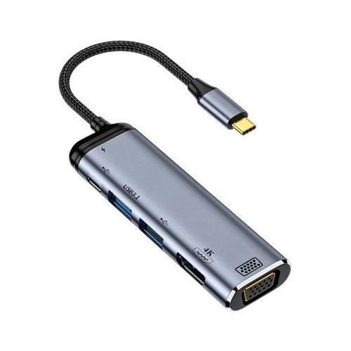 USB-C Hub Type-C to VGA+4K 60Hz HD+USB-A+USB3.1++PD 100W Converter HDTV Multi-port Displays Adapter - 1