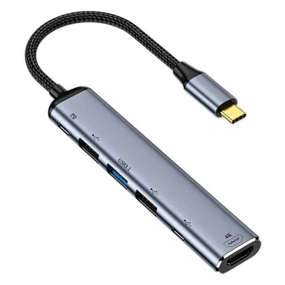USB-C Hub Adapter Type-C to 4K 60Hz HD+USB 3.1+USB 2.0x2+USB 3.0+PD 100W Converter Dock - 1