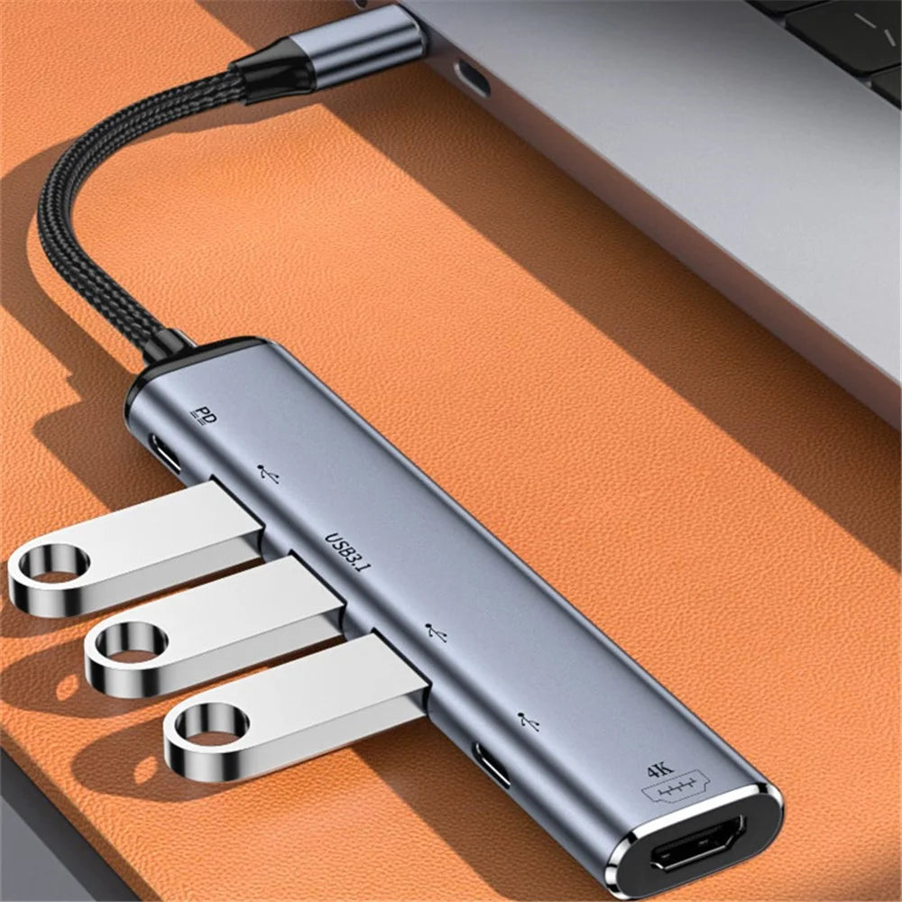 USB-C Hub Adapter Type-C to 4K 60Hz HD+USB 3.1+USB 2.0x2+USB 3.0+PD 100W Converter Dock - 2