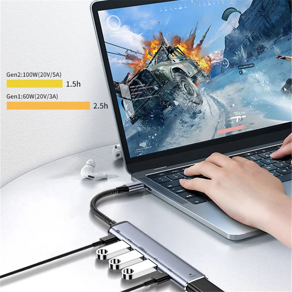 USB-C Hub Adapter Type-C to 4K 60Hz HD+USB 3.1+USB 2.0x2+USB 3.0+PD 100W Converter Dock - 5