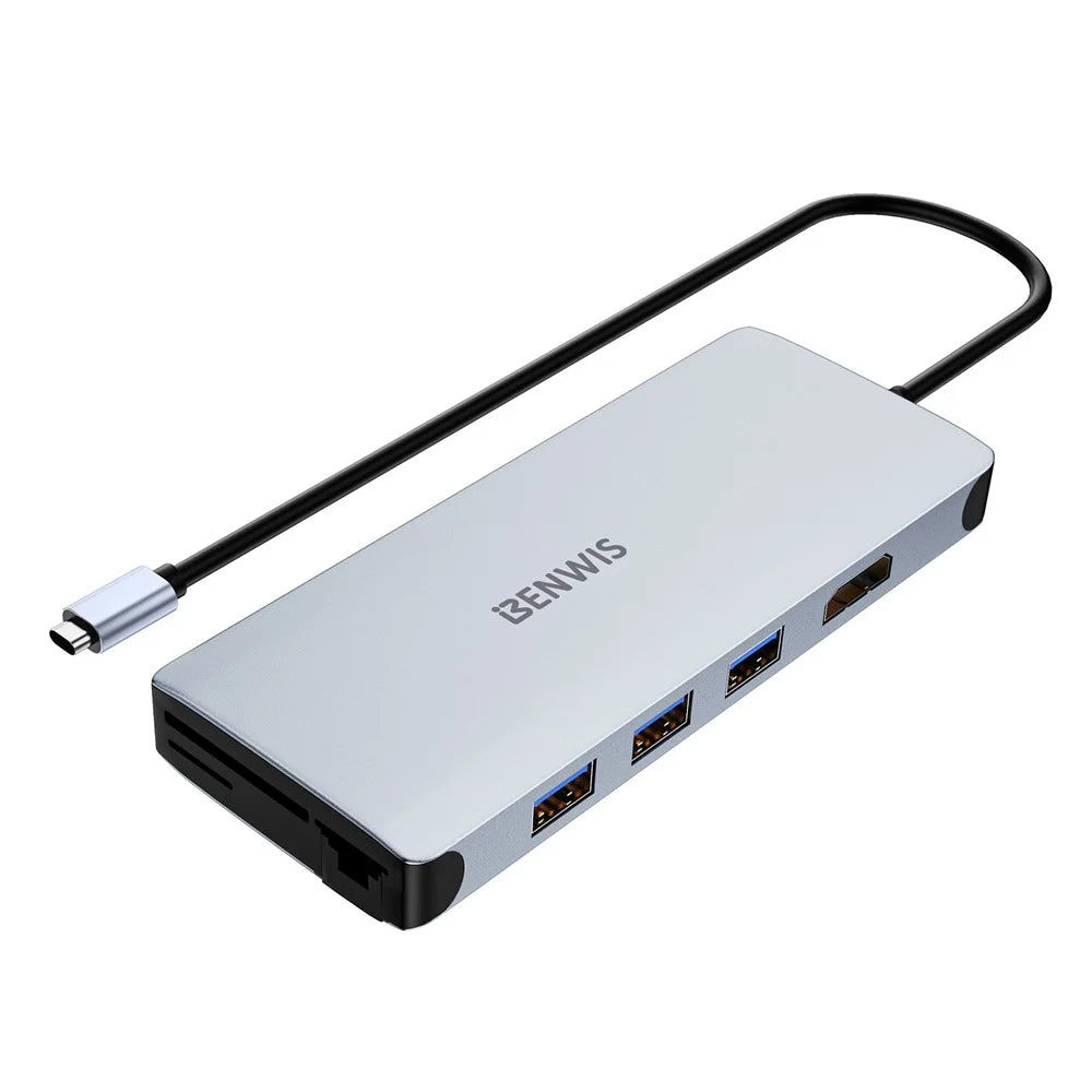 BENWIS MP-HUB-3 12-in-1 Type-C Hub 4K 30Hz HD Video Network USB Multi-Port USB-C Adapter - 1