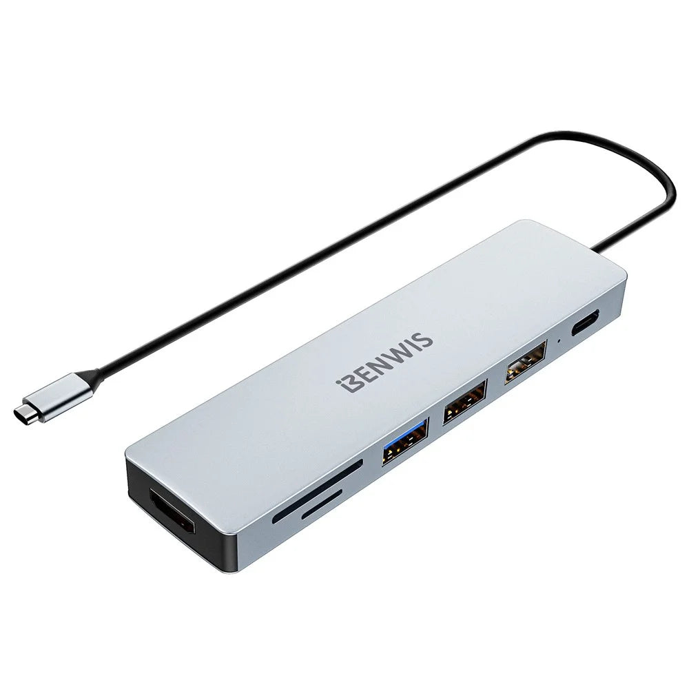 BENWIS MP-HUB-2 7-in-1 Hub Adapter Type-C to PD 100W+USB2.0x2+USB3.0+TF / SDXC+HD 4K 30Hz - 1