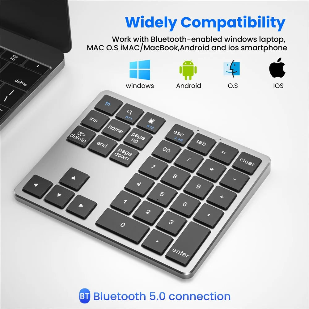 K-35 Bluetooth-compatible Keypad Slim 35-Keys 2.4G+Bluetooth-compatible Dual Mode Keyboard - Black Gray - 2