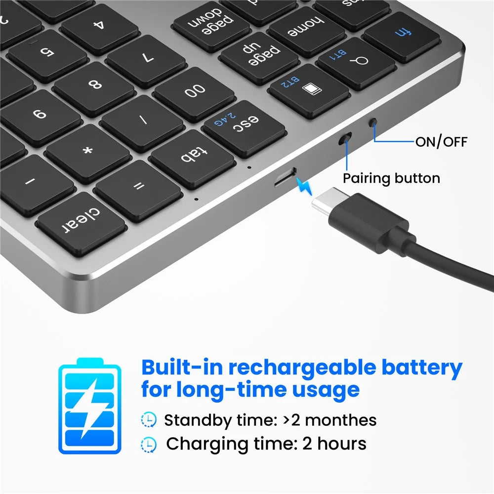 K-35 Bluetooth-compatible Keypad Slim 35-Keys 2.4G+Bluetooth-compatible Dual Mode Keyboard - Black Gray - 5