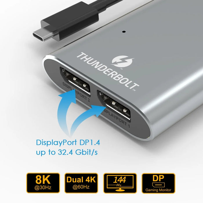 WAVLINK UTA21D Thunderbolt 3 Type-C to Dual DisplayPort Adapter DP 4K / 5K / 8K Video Display Converter - 4