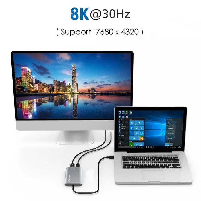 WAVLINK UTA21D Thunderbolt 3 Type-C to Dual DisplayPort Adapter DP 4K / 5K / 8K Video Display Converter - 7