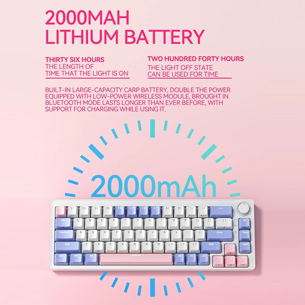 ZA68 Pro RGB Hot Swap 2.4G+Type-C+Bluetooth-compatible 68-Key Computer Keyboard - Purple+Pink - 3