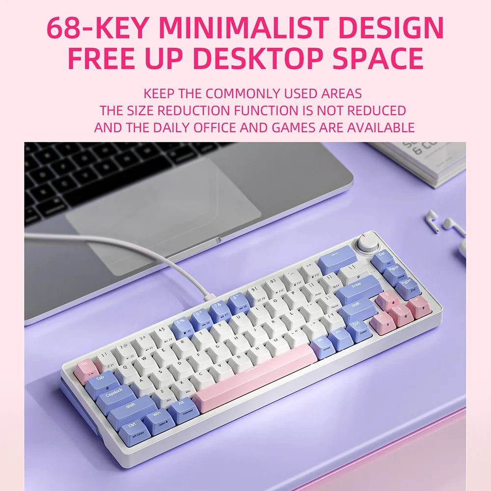 ZA68 Pro RGB Hot Swap 2.4G+Type-C+Bluetooth-compatible 68-Key Computer Keyboard - Purple+Pink - 4