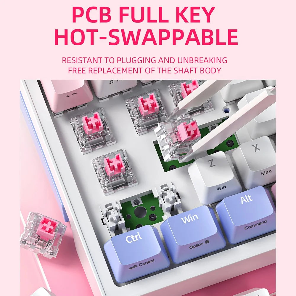 ZA68 Pro RGB Hot Swap 2.4G+Type-C+Bluetooth-compatible 68-Key Computer Keyboard - Purple+Pink - 6