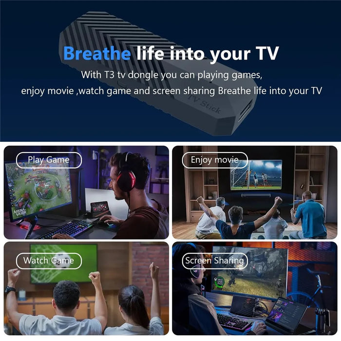 T3MINI Android 10 2.4G WiFi Mini Smart TV Stick 4K Ultra HD Media Player,  1GB+8GB - US Plug - 4