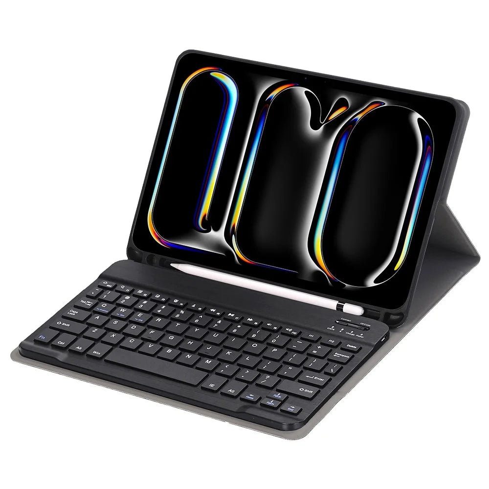 A13B For iPad Pro 11 (2024) Leather+TPU Tablet Cover Bluetooth-compatible Keyboard Case with Pen Slot - Black - 2