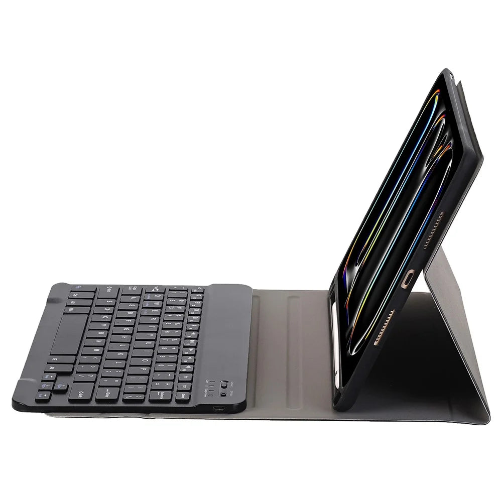 A13B For iPad Pro 11 (2024) Leather+TPU Tablet Cover Bluetooth-compatible Keyboard Case with Pen Slot - Black - 4
