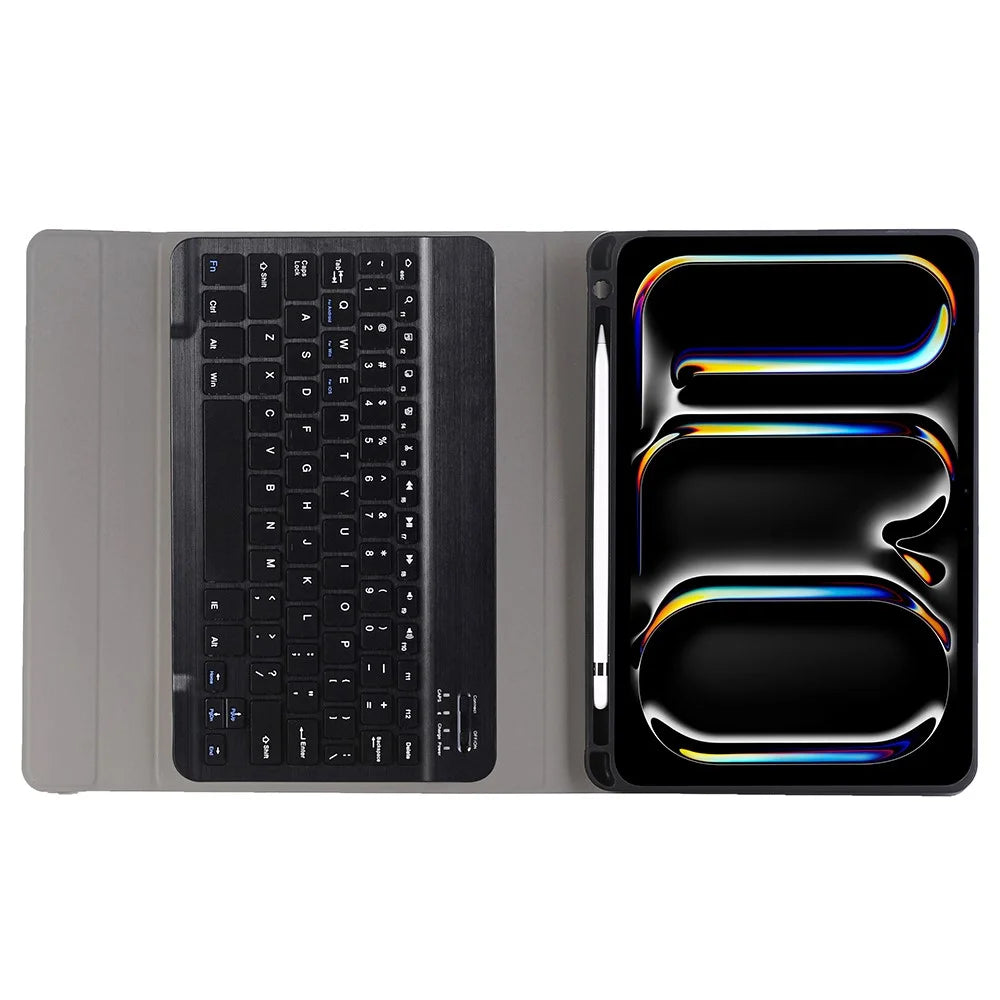 A13B For iPad Pro 11 (2024) Leather+TPU Tablet Cover Bluetooth-compatible Keyboard Case with Pen Slot - Black - 5