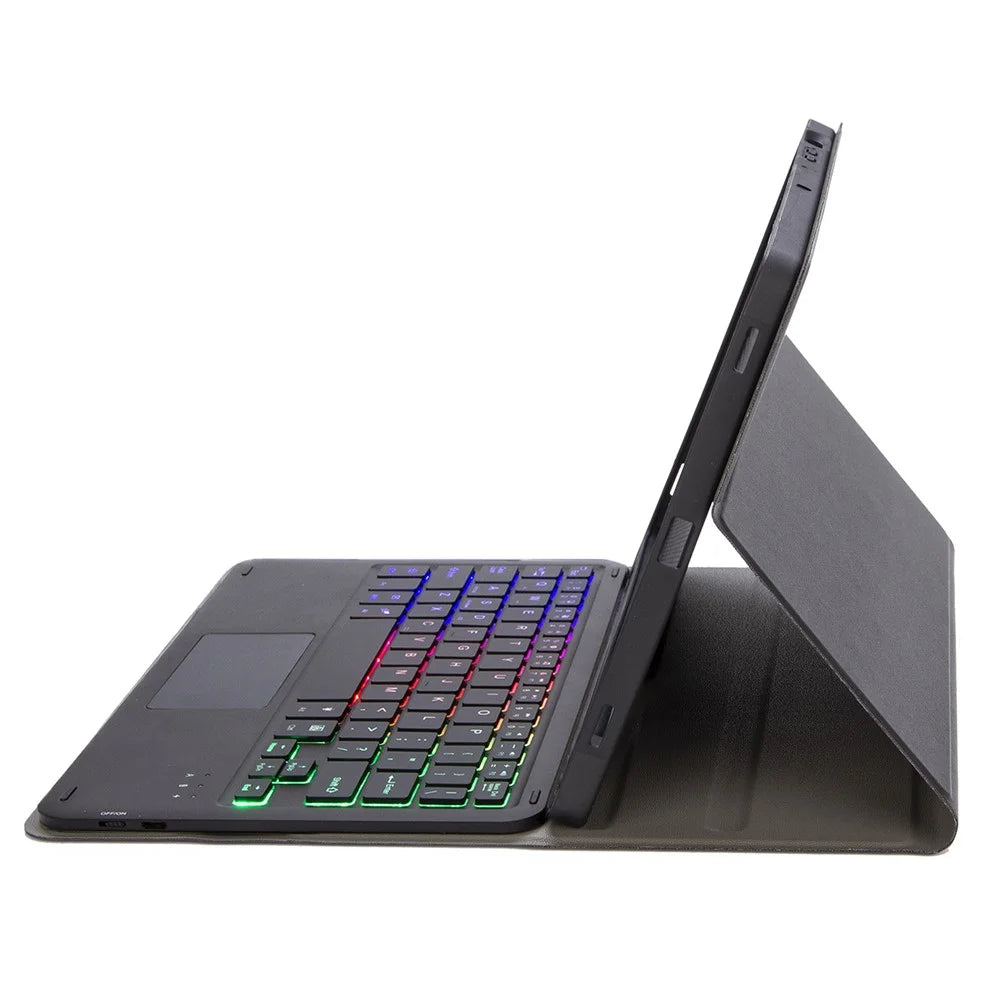 A13B-AS For iPad Pro 11 (2024) Pen Slot Design Leather Tablet Cover + Backlit Bluetooth-compatible Keyboard with Touchpad - Black - 4