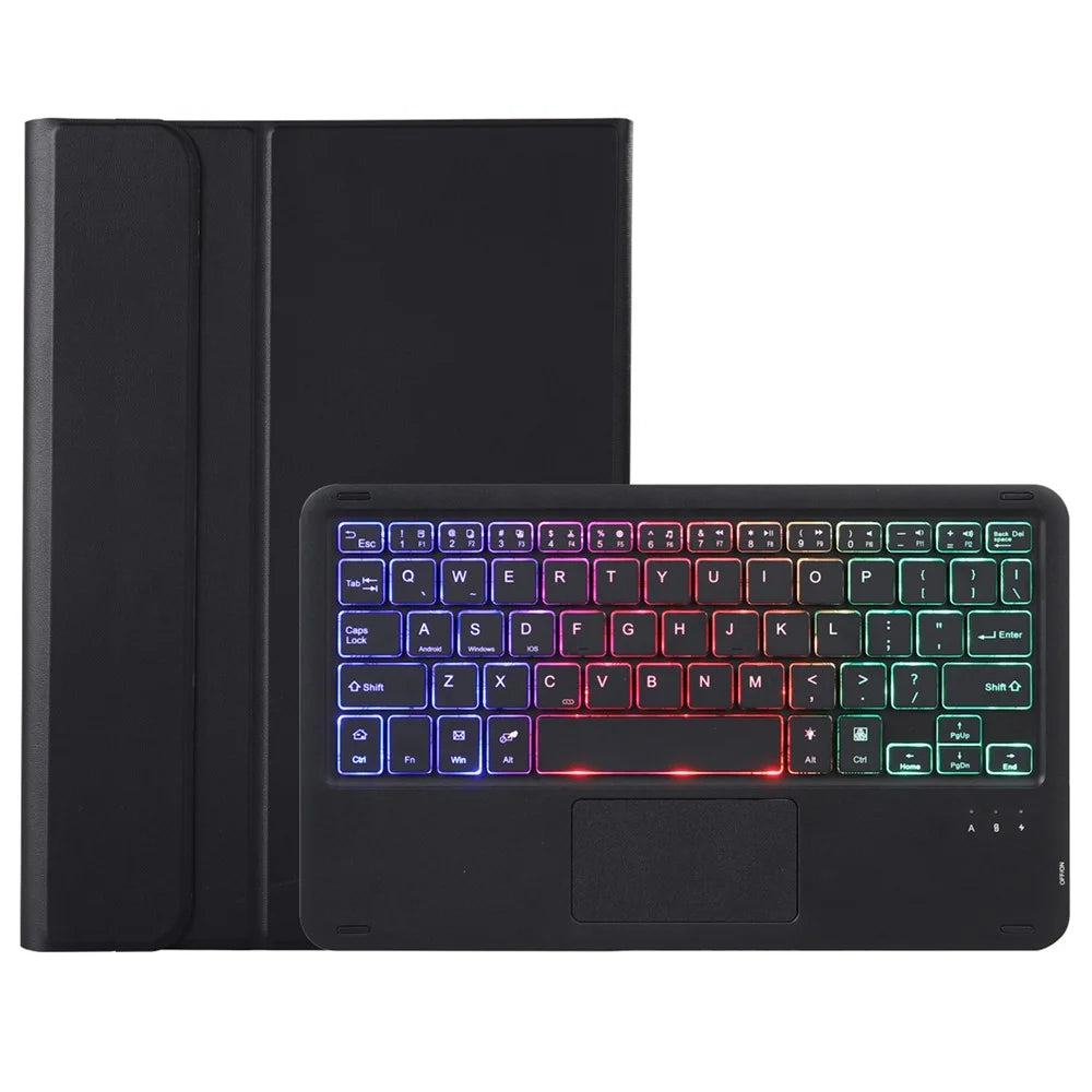 A13B-AS For iPad Pro 11 (2024) Pen Slot Design Leather Tablet Cover + Backlit Bluetooth-compatible Keyboard with Touchpad - Black - 5