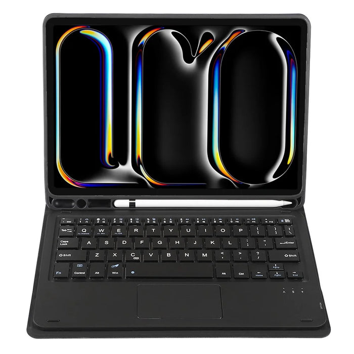 A13B-A For iPad Pro 11 (2024) Pen Slot Leather Tablet Case + Bluetooth-compatible Keyboard with Touchpad - Black - 2