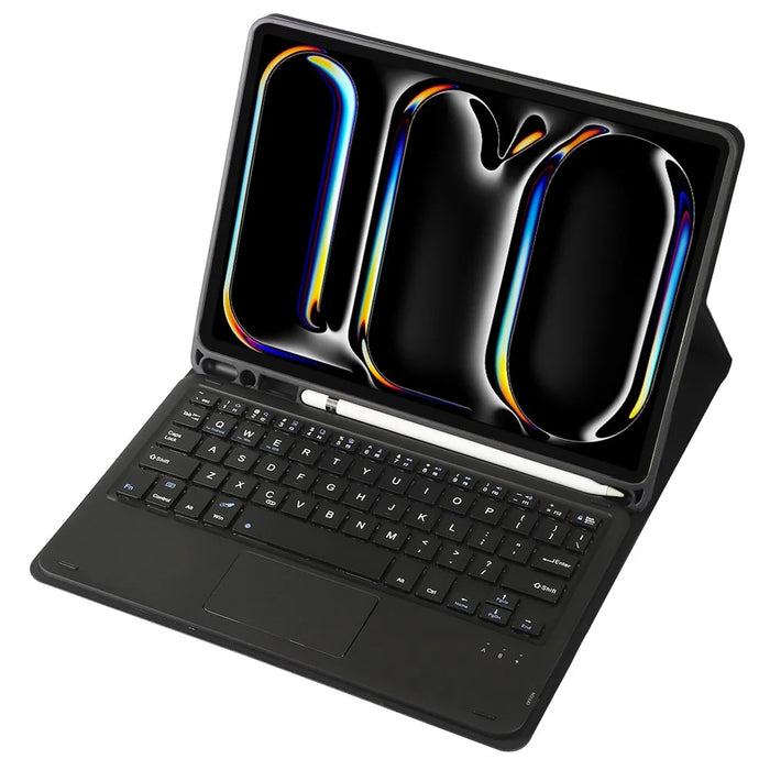 A13B-A For iPad Pro 11 (2024) Pen Slot Leather Tablet Case + Bluetooth-compatible Keyboard with Touchpad - Black - 3