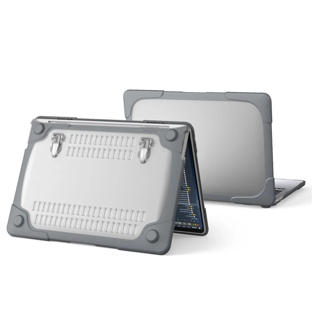 Two-Piece Plastic + TPU Protective Case Shell with Stand Design for MacBook Pro 13 inch (2020) A2251 / A2289 / A2338 (M1 / M2)   - Grey - 1