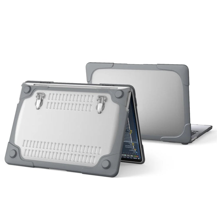 Two-Piece Plastic + TPU Protective Case Shell with Stand Design for MacBook Pro 13 inch (2020) A2251 / A2289 / A2338 (M1 / M2)   - Grey - 1