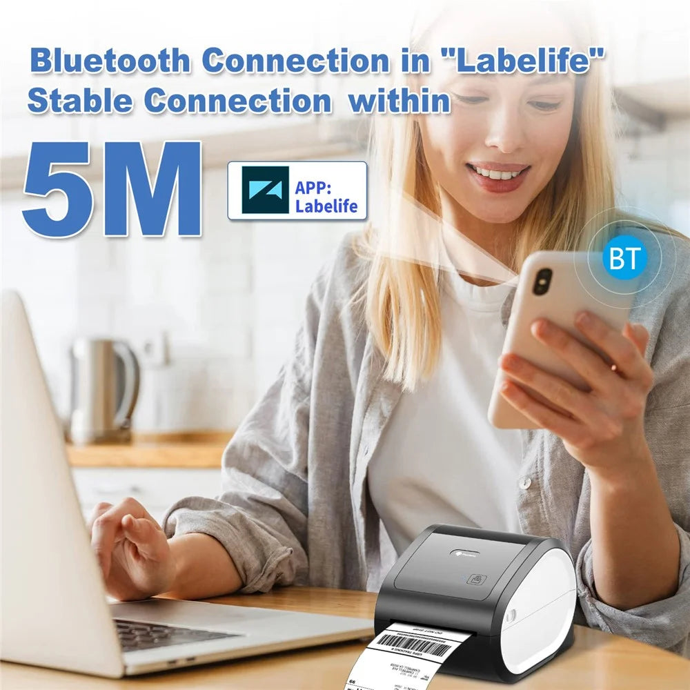 PHOMEMO D520-BT Inkless Thermal Printer Mailing Label Bluetooth-compatible Printer, US Plug - Black+White - 5