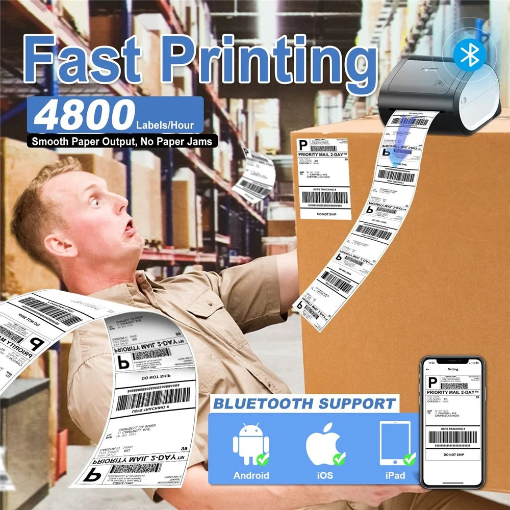 PHOMEMO D520-BT Inkless Thermal Printer Mailing Label Bluetooth-compatible Printer, US Plug - Black+White - 6