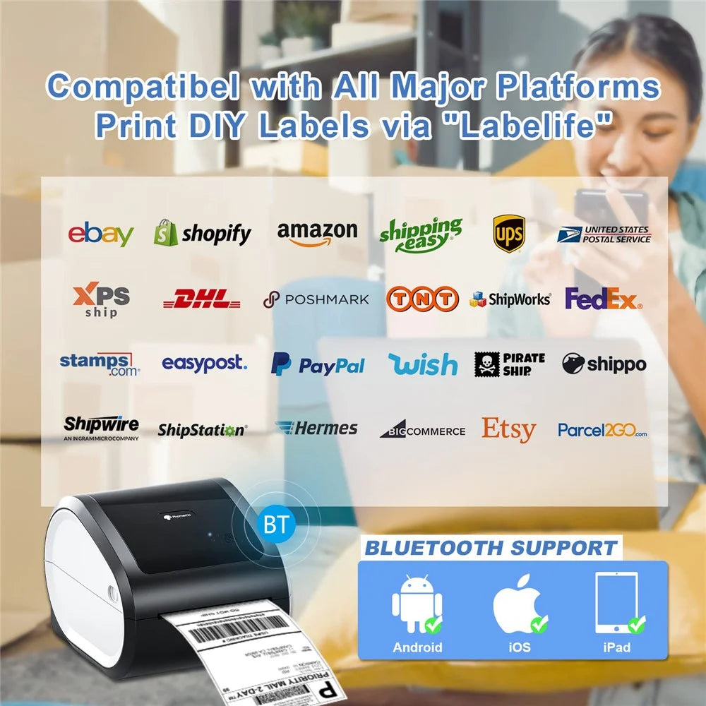 PHOMEMO D520-BT Inkless Thermal Printer Mailing Label Bluetooth-compatible Printer, US Plug - Black+White - 7