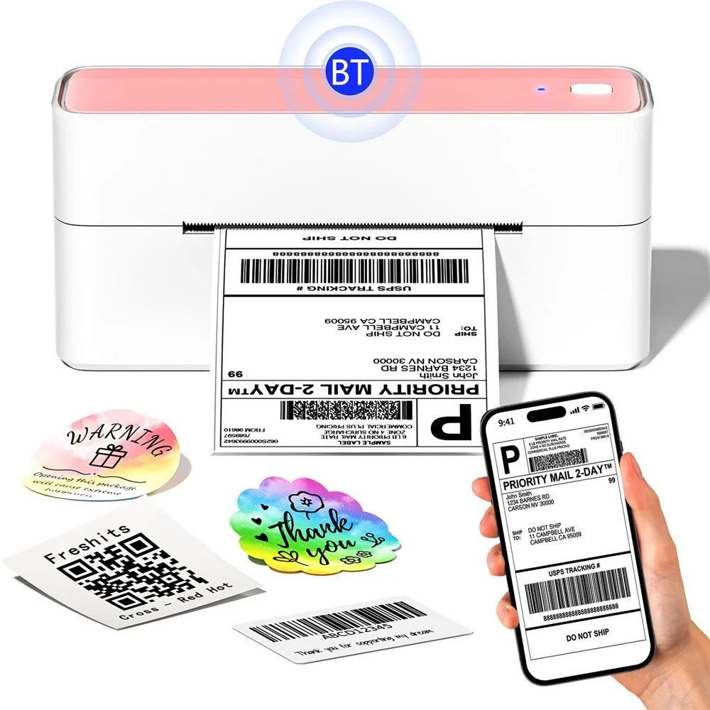 PHOMEMO PM241-BT 203DPI Inkless Thermal Printer Bluetooth-compatible Label Printer - Pink+White / US Plug - 1