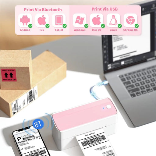 PHOMEMO PM241-BT 203DPI Inkless Thermal Printer Bluetooth-compatible Label Printer - Pink+White / US Plug - 2