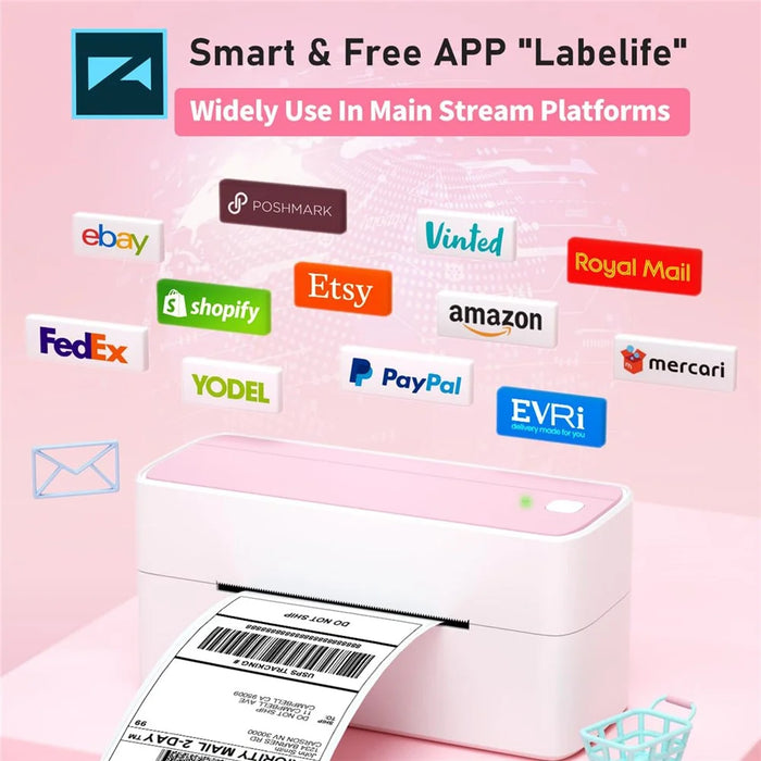 PHOMEMO PM241-BT 203DPI Inkless Thermal Printer Bluetooth-compatible Label Printer - Pink+White / US Plug - 3