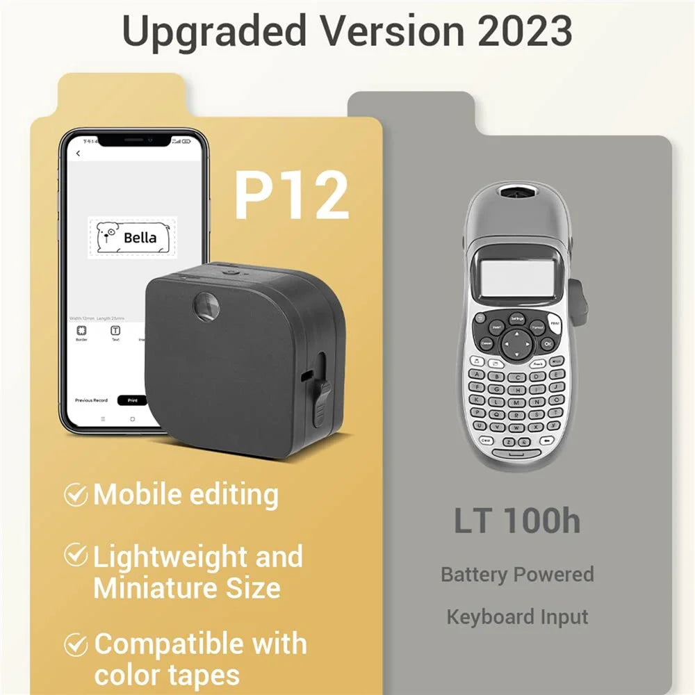 PHOMEMO P12 Mini Handheld Thermal Printer Wireless Bluetooth-compatible Label Printer - Black - 2