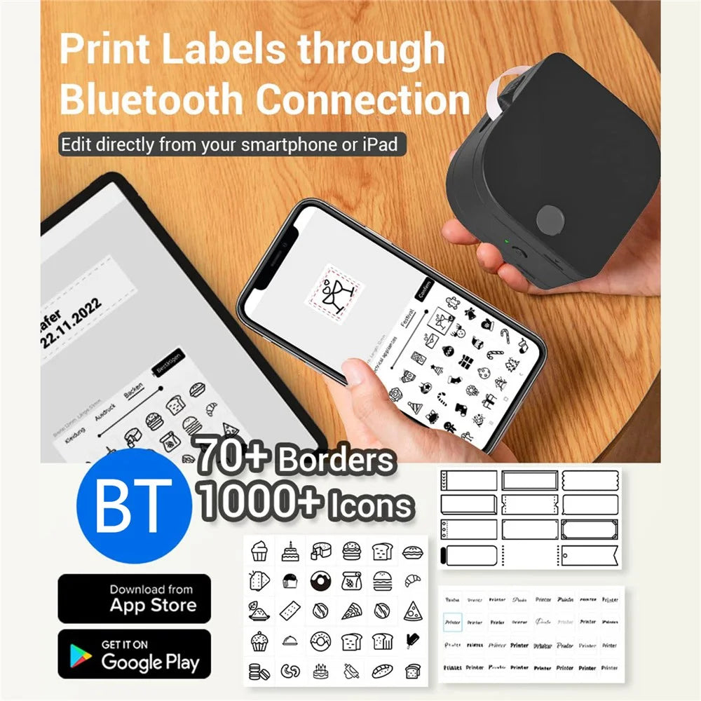 PHOMEMO P12 Mini Handheld Thermal Printer Wireless Bluetooth-compatible Label Printer - Black - 3