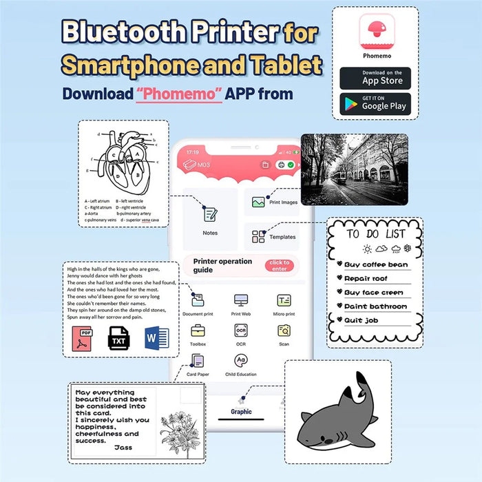 PHOMEMO M03 Portable Thermal Printer 203DPI Wireless Label Photo Printer - Black - 5