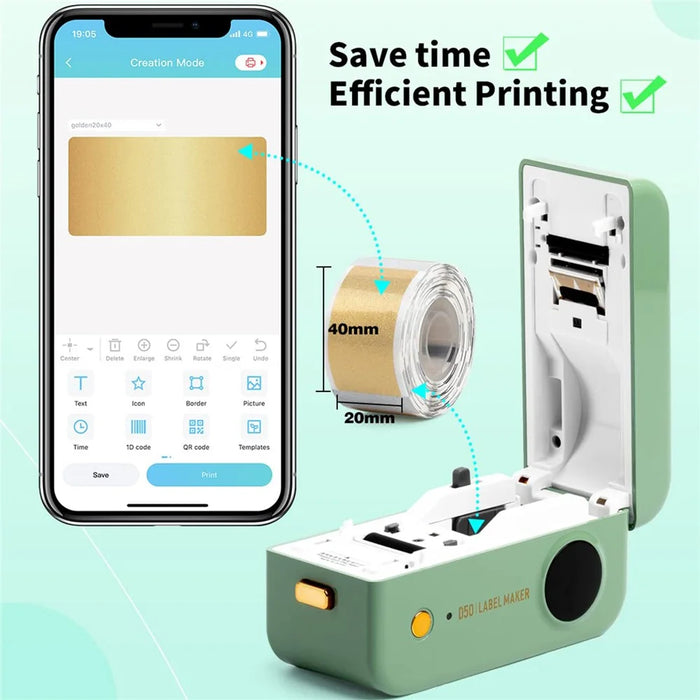 PHOMEMO D50 Wireless Label Maker Machine 180DPI Mini Pocket Thermal Label Printer - Green - 3