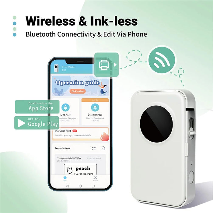 PHOMEMO Label Maker 203DPI Barcode Labeling Machine Wireless Bluetooth-compatible Thermal Mini Printer - White - 2
