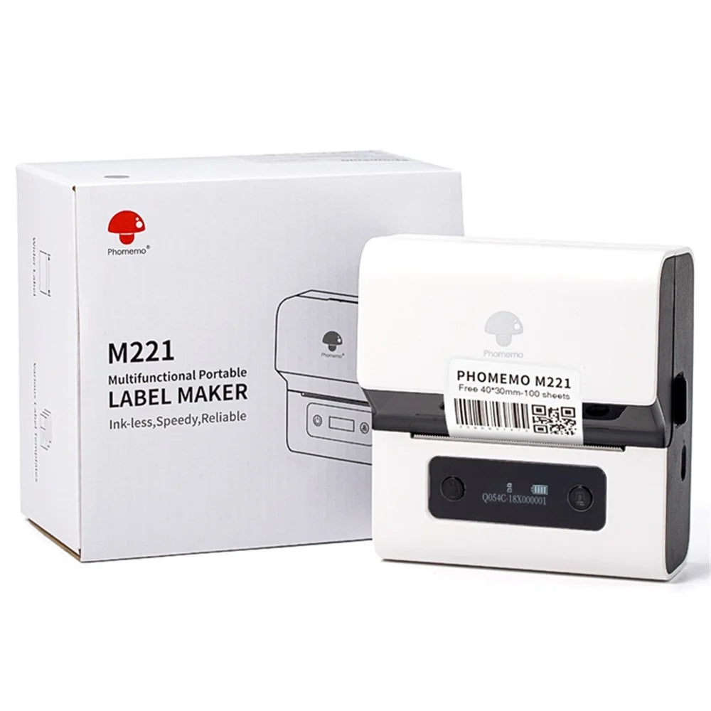 PHOMEMO M221 Thermal Wireless Label Printer Mini Barcode Printer Bluetooth-compatible Label Maker - White - 1