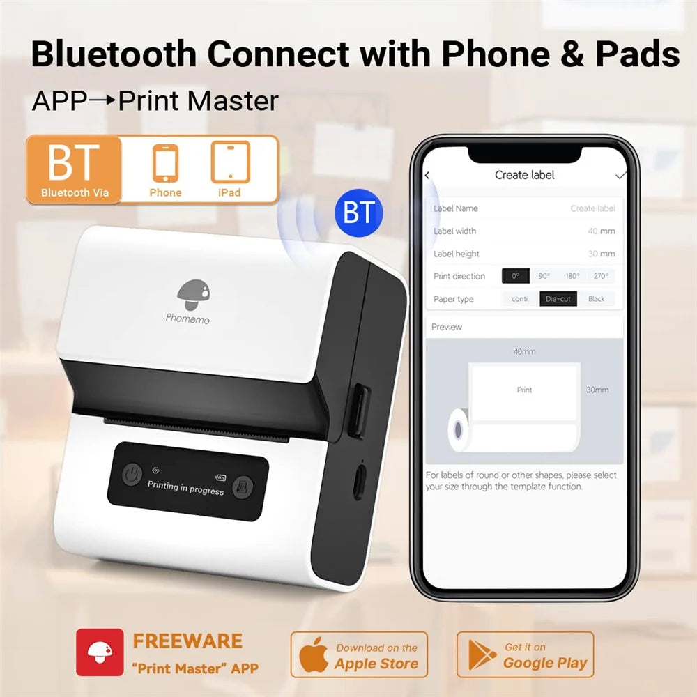PHOMEMO M221 Thermal Wireless Label Printer Mini Barcode Printer Bluetooth-compatible Label Maker - White - 3
