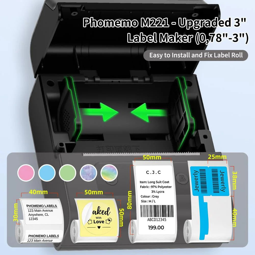 PHOMEMO M221 Thermal Wireless Label Printer Mini Barcode Printer Bluetooth-compatible Label Maker - White - 7